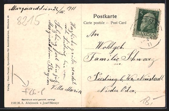 Cartoline postali: sign. Hans Pernat: Marquartstein, Ortsan – Usato da Berlin venduto da bartko-reher 1