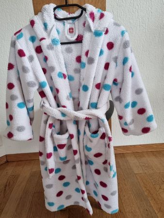 Bademantel weiss mit farbigen Punkten Grösse 128