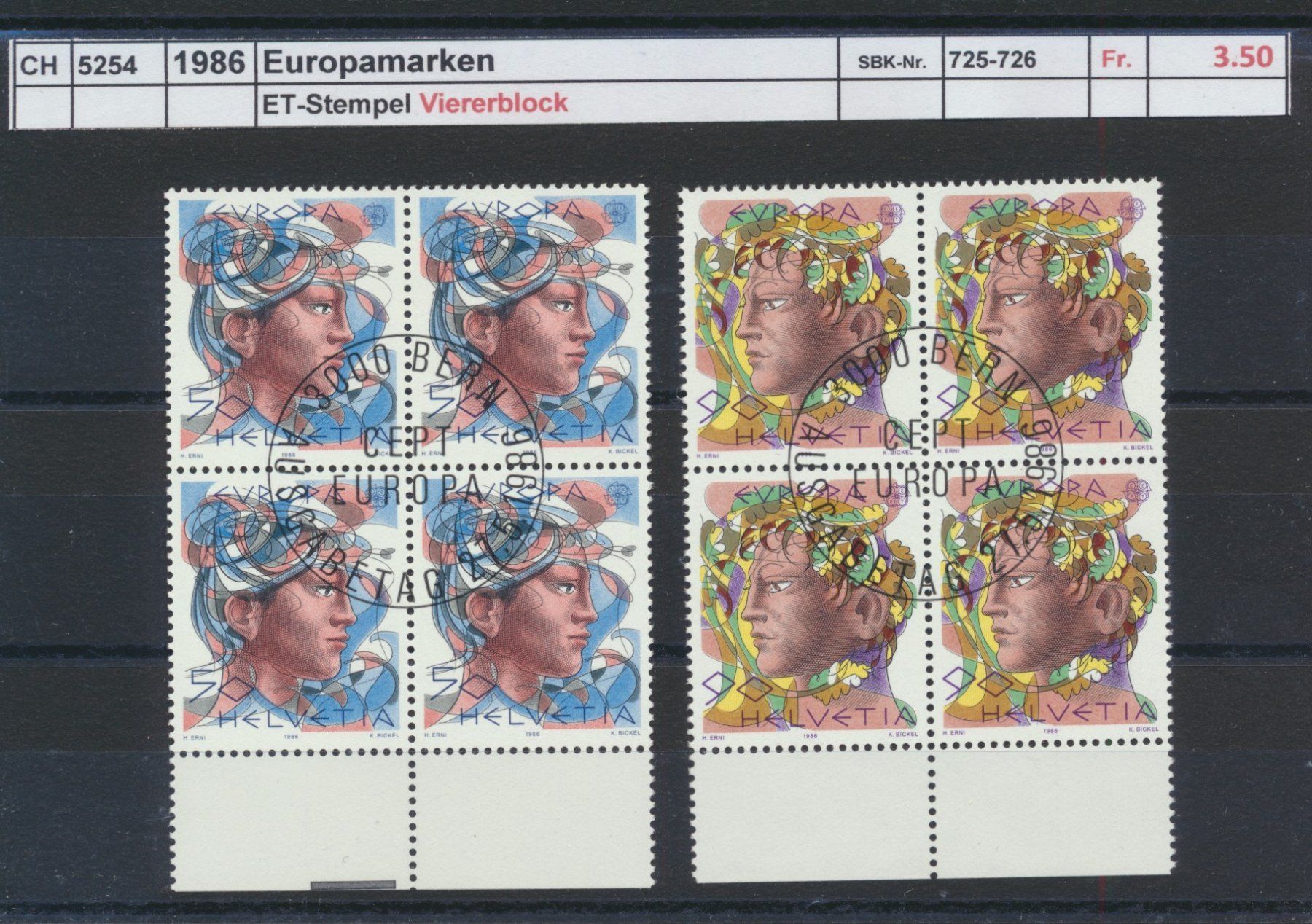 Tutti i francobolli: 1986 "Europamarken", Viererblock, ET - Stempel – Usato da Winterthur venduto da Zupogeru