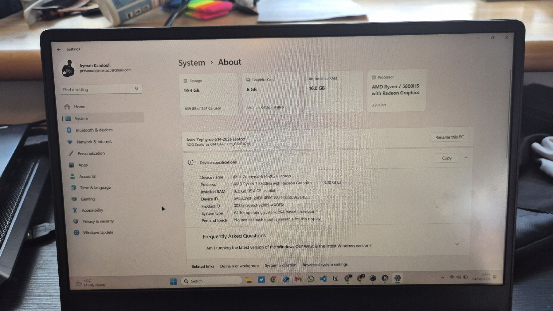 Asus Notebooks: ROG Strix Zephyrus G14 Gaming Laptop – Gebraucht aus Neuhausen von Ayman_Kand 8