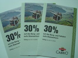 3 x  30% Berg +Talfahrt Stanserhorn alle 3 Tickets