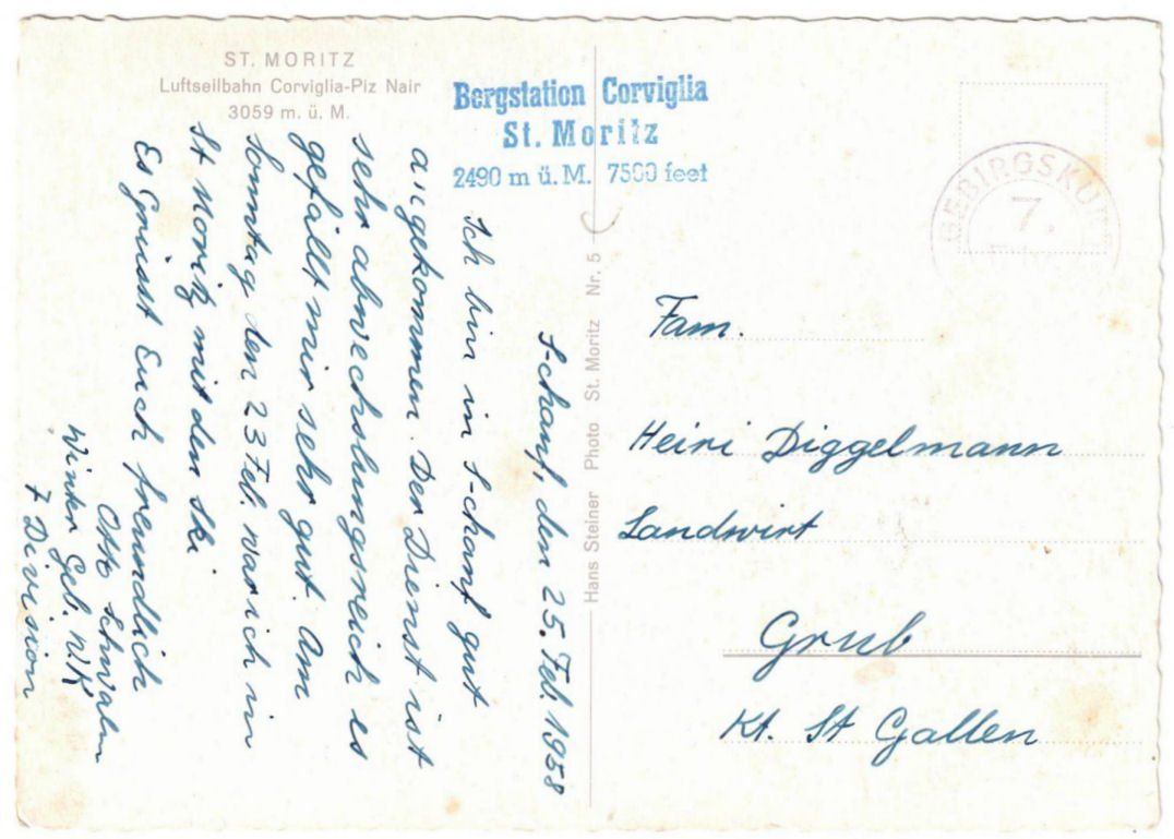 Cartoline postali: St. Moritz - Luftseilbahn Corviglia--Piz Nair – Usato da Binningen venduto da Mountainrider 1