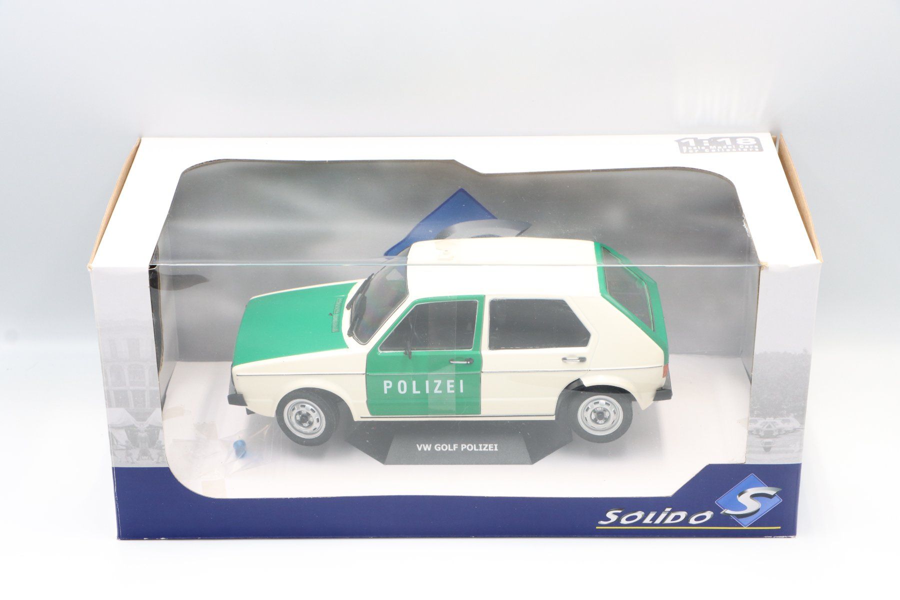 Volkswagen Modellini d'auto: VW Golf 1 1974 Polizei 1:18 Solido – Nuovo e nell'imballaggio originale da Bühl b.Aarberg venduto da modelldiecast 1