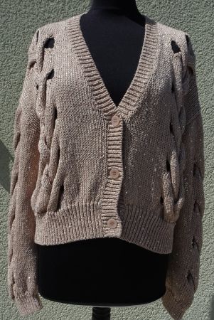 Luisa Cerano Strickjacke Flecht beige braun Pailetten Gr 38