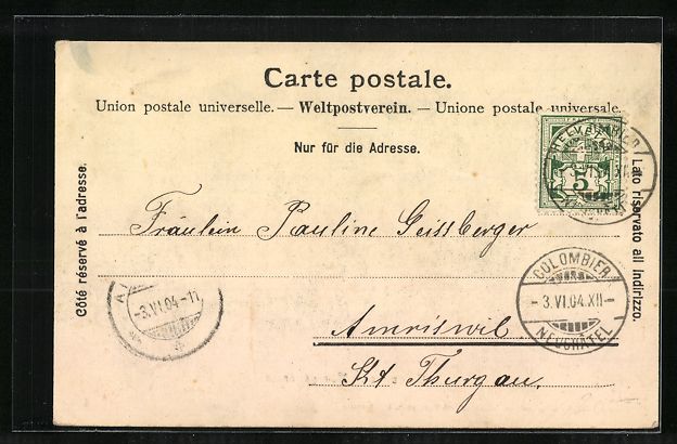 Cartoline postali: AK Colombier, Vue générale, 1904 – Usato da Berlin venduto da bartko-reher 1
