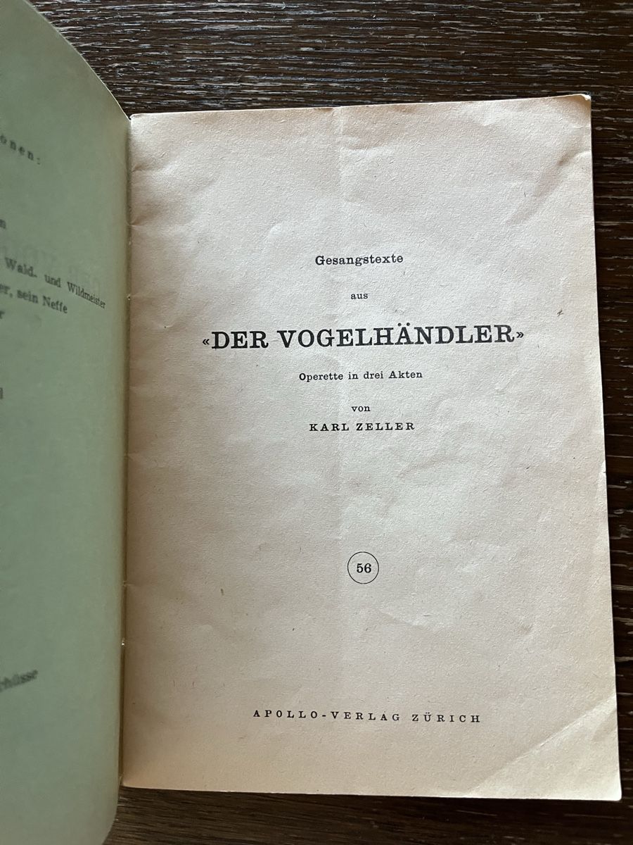 Bücher: Der Vogelhändler - Gesangstexte – Gebraucht aus Winterthur von Mmagu 1