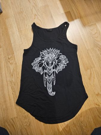 Débardeur noir à motif éléphant/mandala, taille S, neuf!
