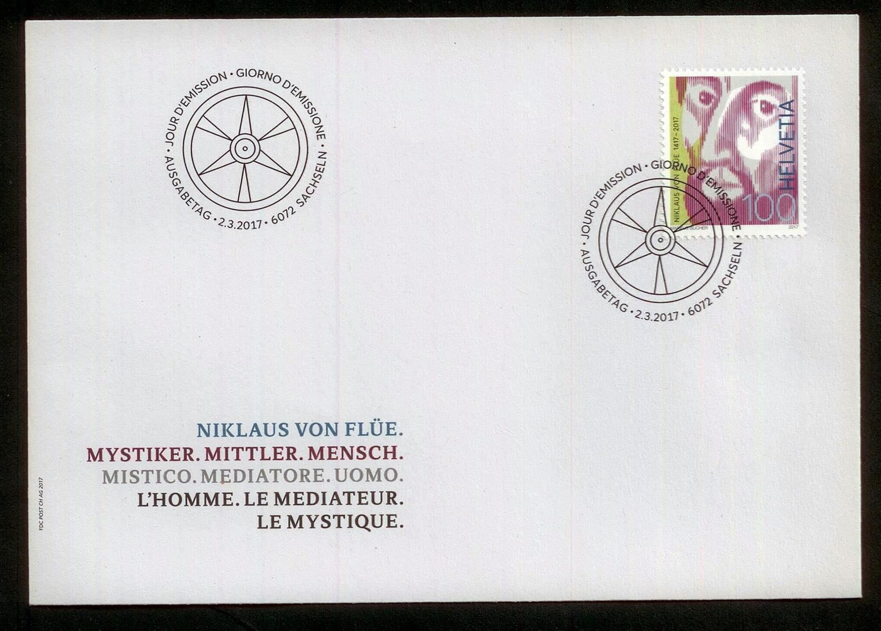 Tutti i francobolli: 2017 FDC Niklaus von Flüe – Usato da Eggersriet venduto da stamp303
