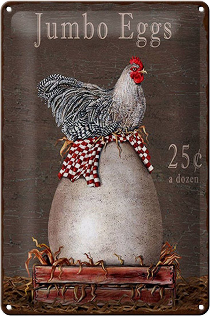 Insegne: Blechschild-HUHN-JUMBO EGGS 25 C A DOZEN – Nuovo e nell'imballaggio originale da Rupperswil venduto da big-one-sale
