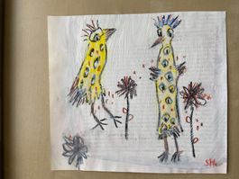 kleines Original Silvia Messerli Vögel outsider  art brut