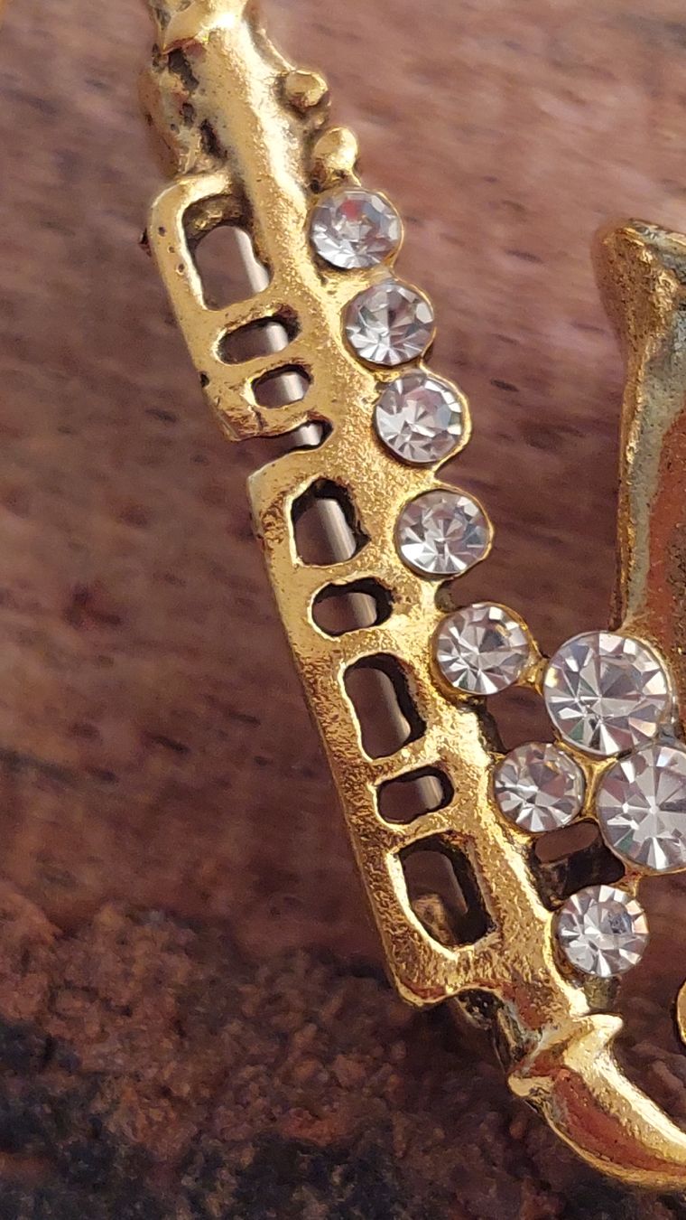 Spille & Fermagli: Goldfarbene Jazz Saxophon Brosche mit Strass – Nuovo (secondo la descrizione) da Oberwil BL venduto da Hunajakakku 5