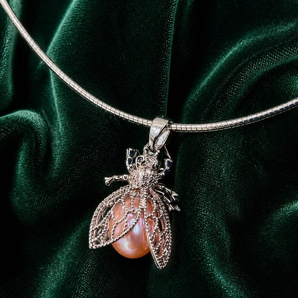 Catenine: Eleganter Anhänger „Fliege“ mit Naturperle. Neu. – Nuovo e nell'imballaggio originale da Geroldswil venduto da Lilleke