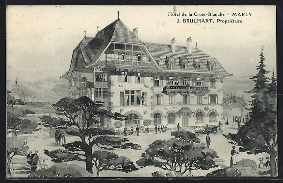 Cartoline postali: Marly, Hotel de la Croix-Blanche, Prop.  – Usato da Berlin venduto da bartko-reher