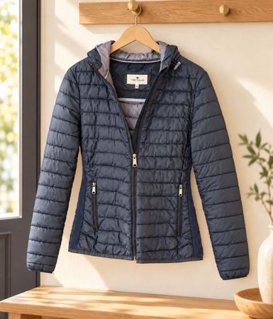 TOM TAILOR Damen Steppjacke mit Kapuze, Dunkelblau