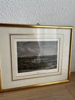 Alter Stich Stadtansicht Zürich mit Alpen. Rahmen 49x39cm