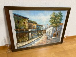 76cmbreitx55.5cmhoch Ölgemälde auf Leinwand - Strassenszene