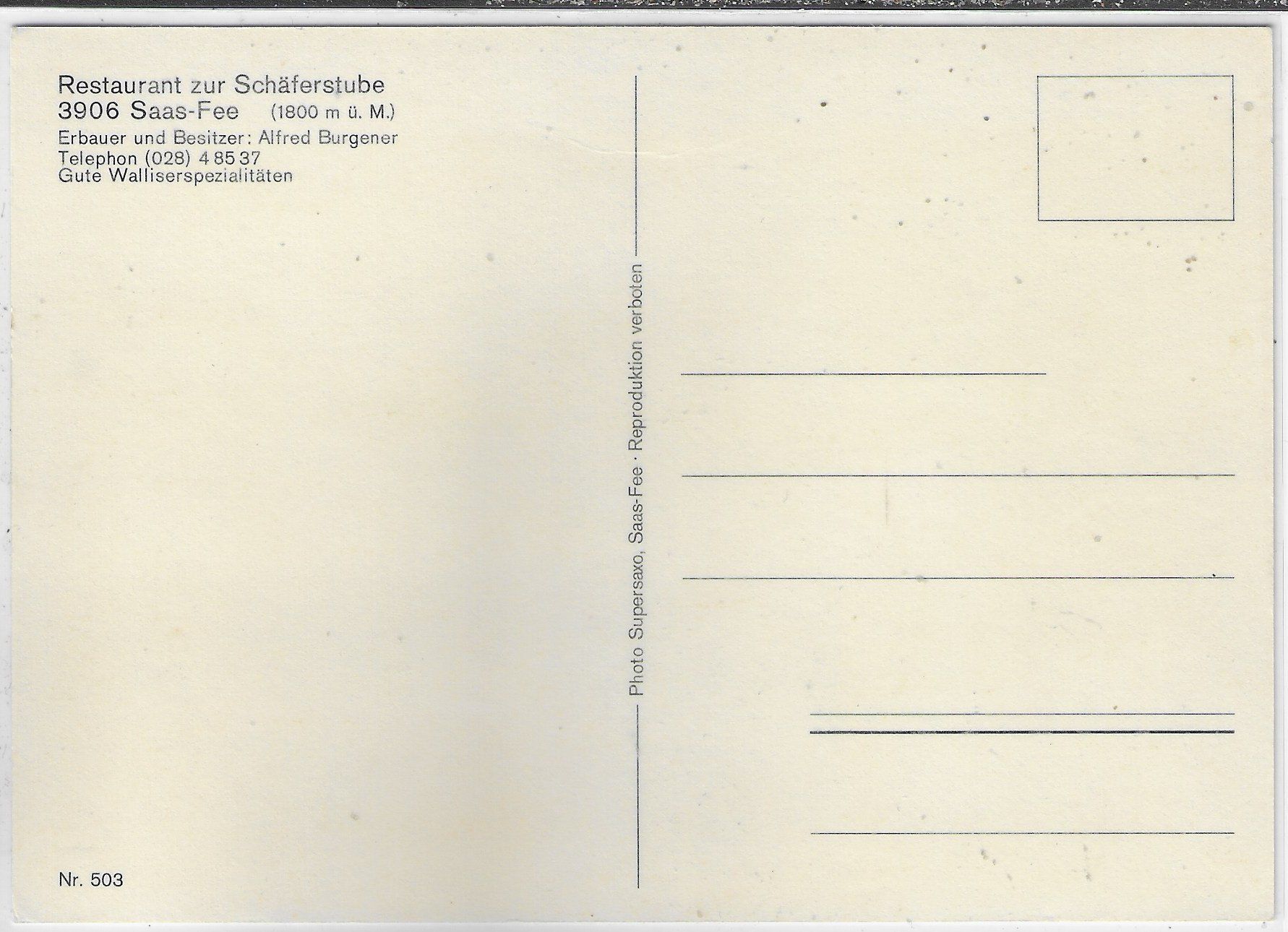 Cartoline postali: Restaurant zur Schäferstube - Saas-Fee – Usato da Ettingen venduto da Kartenplanet 1