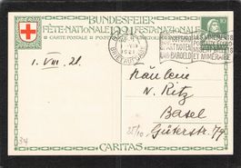 FDC Bundesfeierkarte 1921 , Nr. 33 , gel .1.Vlll.1921