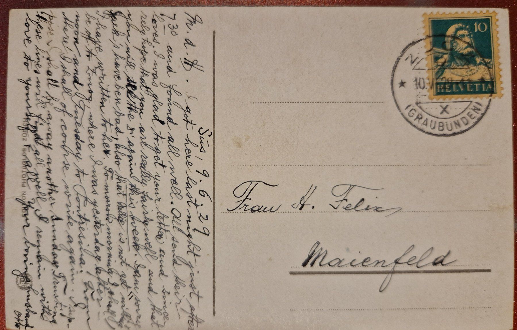 Cartoline postali: Zuoz mit Scanfs  1929 – Usato da Melchnau venduto da Fishel 1