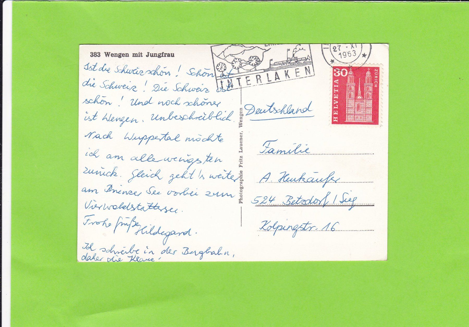 Cartoline postali: Wengen mit Jungfrau – Usato da St. Peterzell venduto da neckertal 1
