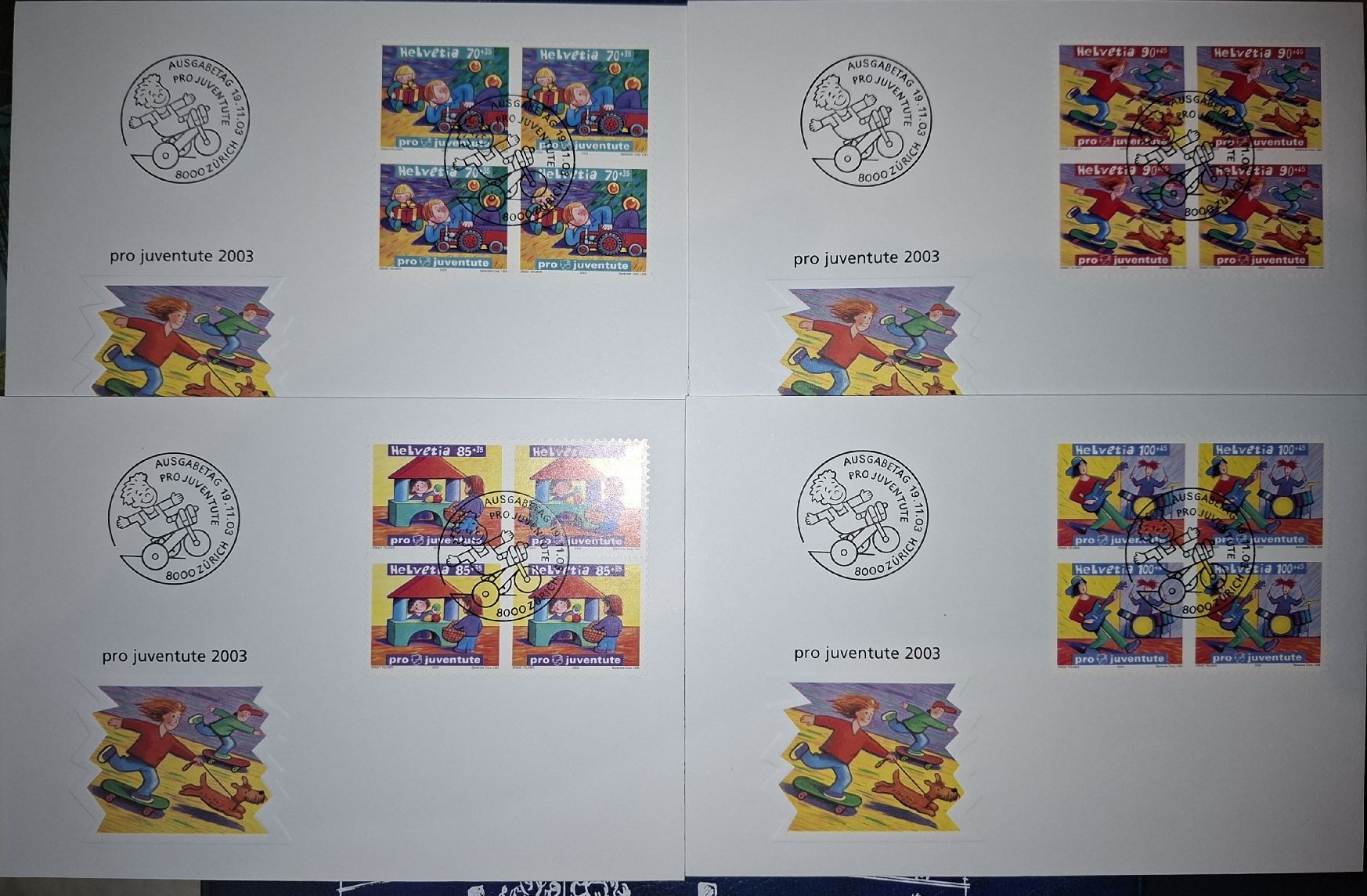 Tutti i francobolli: Pro Juventute FDC 4er Blocks 2003 – Usato da Balgach venduto da SIMEON27