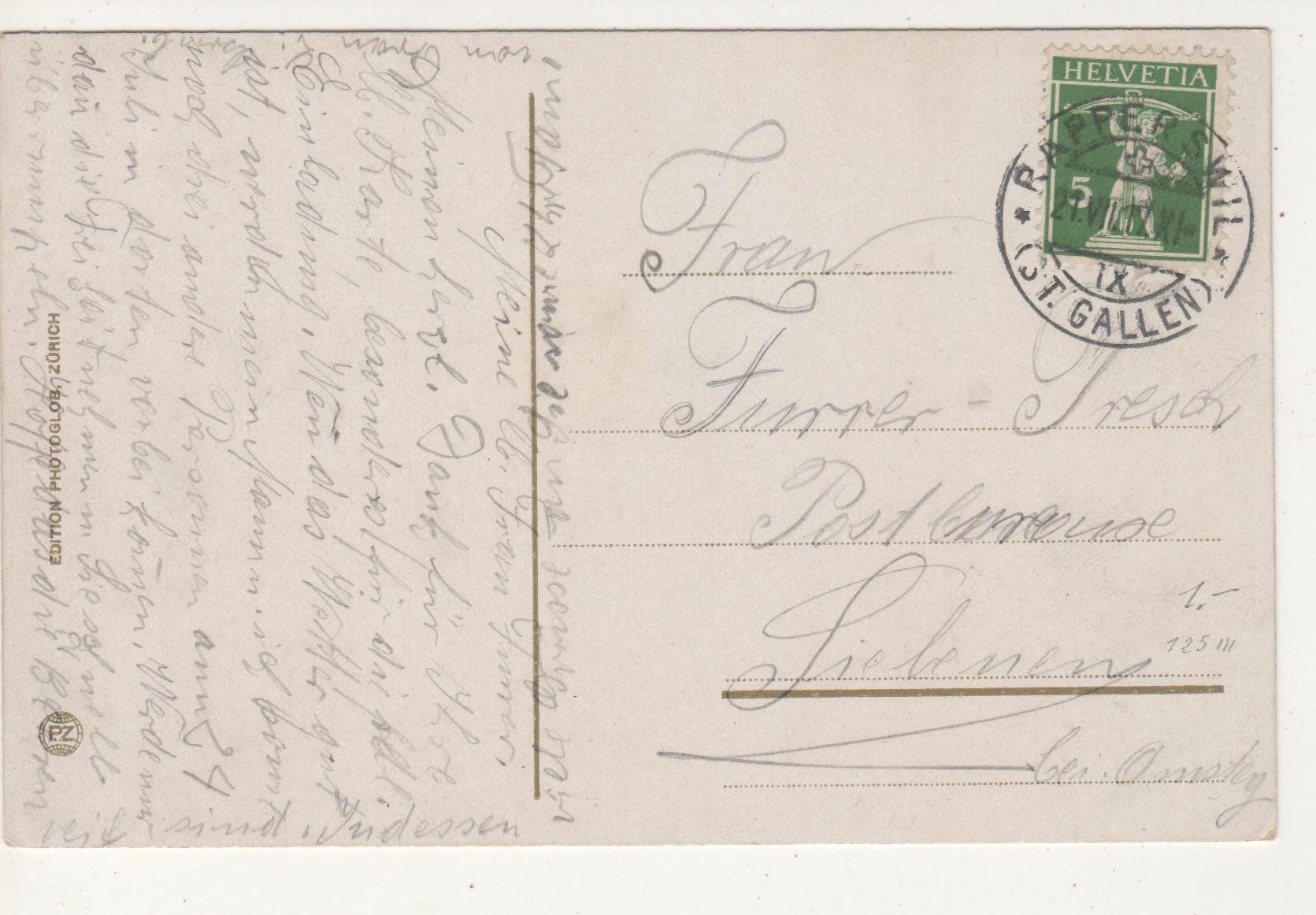 Cartoline postali: Ansichtskarte Rapperswil - Burghalde und Schulhaus 1917 – Usato da Remetschwil venduto da Hofiii 1