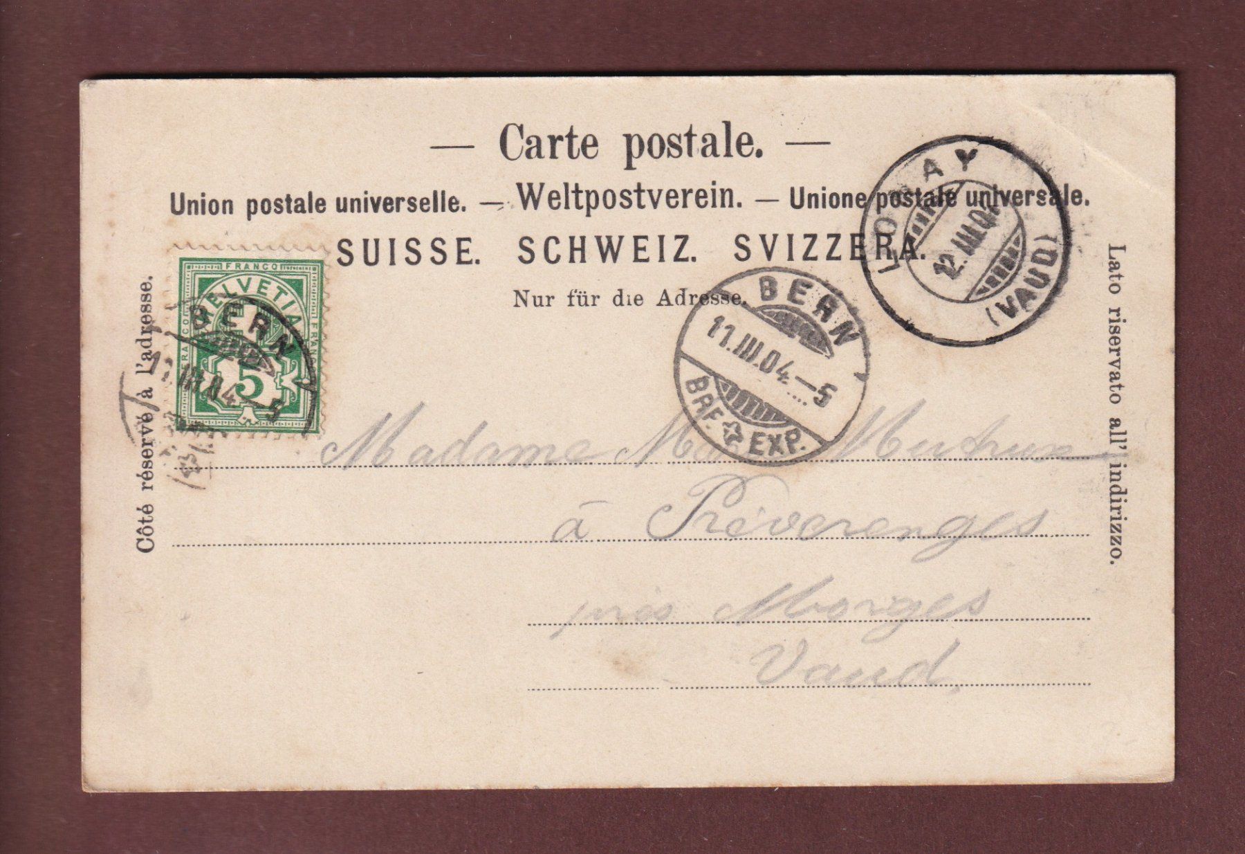 Cartoline postali: BERN - Kornhausbrücke vom Schänzli - 1904 – Usato da Pully venduto da nicecards 1