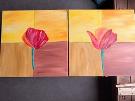 Zwei handgemalte Tulpenbilder, Frühling, Wanddeko 🖼️
