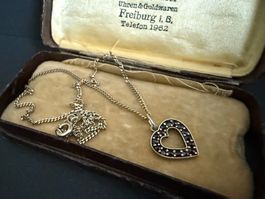 Vintage Silber Kette mit Böhmische Granaten 925, 800