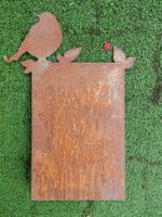 Rost: Steller mit Vogel zum Beschriften Tafel Gartenfigur