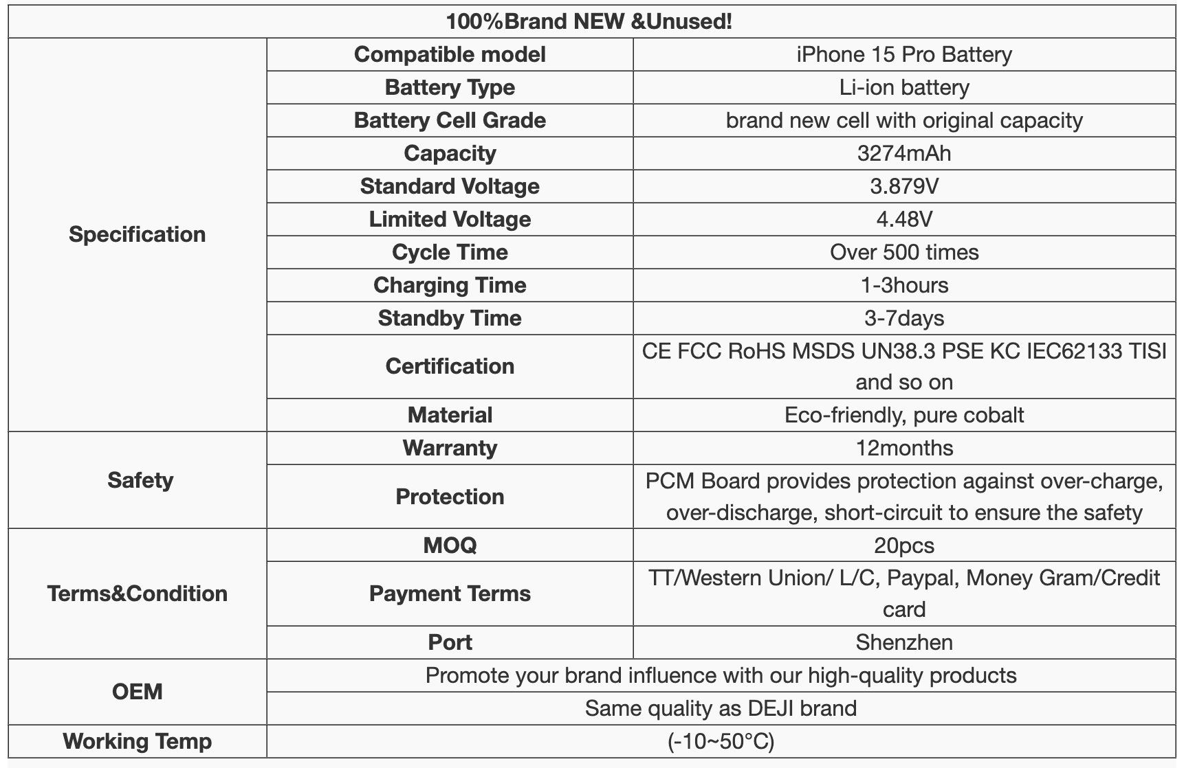 Apple Telefoni cellulari / Smartphones: Batterie DEJI 3540mah pour iPhone 15 pro – Nuovo e nell'imballaggio originale da Morges venduto da DA-repa 3