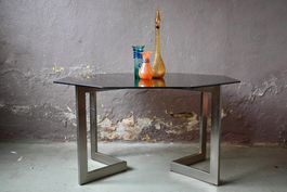 Table à repas au plateau octogonal en verre et métal design