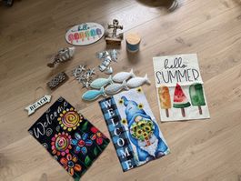 Sommer Dekoration - Set Gartenfahne / Fische Türschild