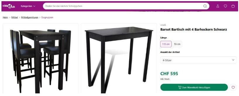 Set di tavolo e panche: Bartisch mit 4 passenden Stühlen – Usato da Luzern venduto da fra_rq5t 3