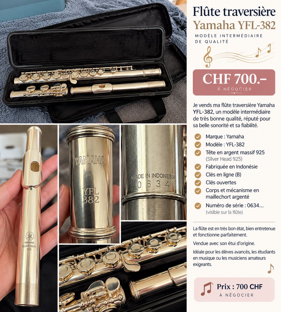 Yamaha Strumenti musicali: Flûte traversière – Usato da versoix venduto da mel_7y8m