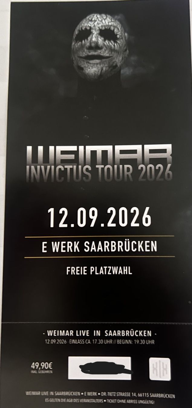 Biglietti: Weimar Ticket 12.09.2026 Saarbrücken E-Werk – Nuovo e nell'imballaggio originale da Gondiswil venduto da MoCuishle