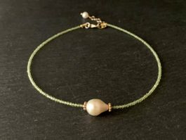 Perle & Peridot Halskette - Silber Vergoldet