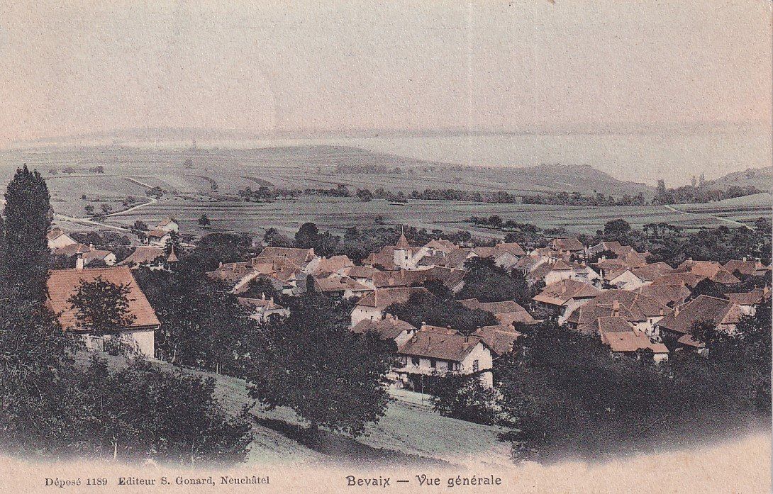 Cartoline postali: Bevaix  NE   -   Vue générale      en 1905 – Usato da Brig venduto da Valcards54