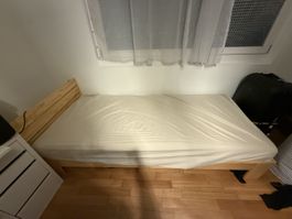 Holzbett Einzelbett 90x200cm Natur Lattenrost massiv
