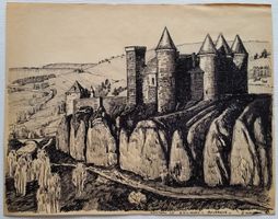 Jacques Jacobi: Château du Sailhant FR, Tuschezeichnung 1944