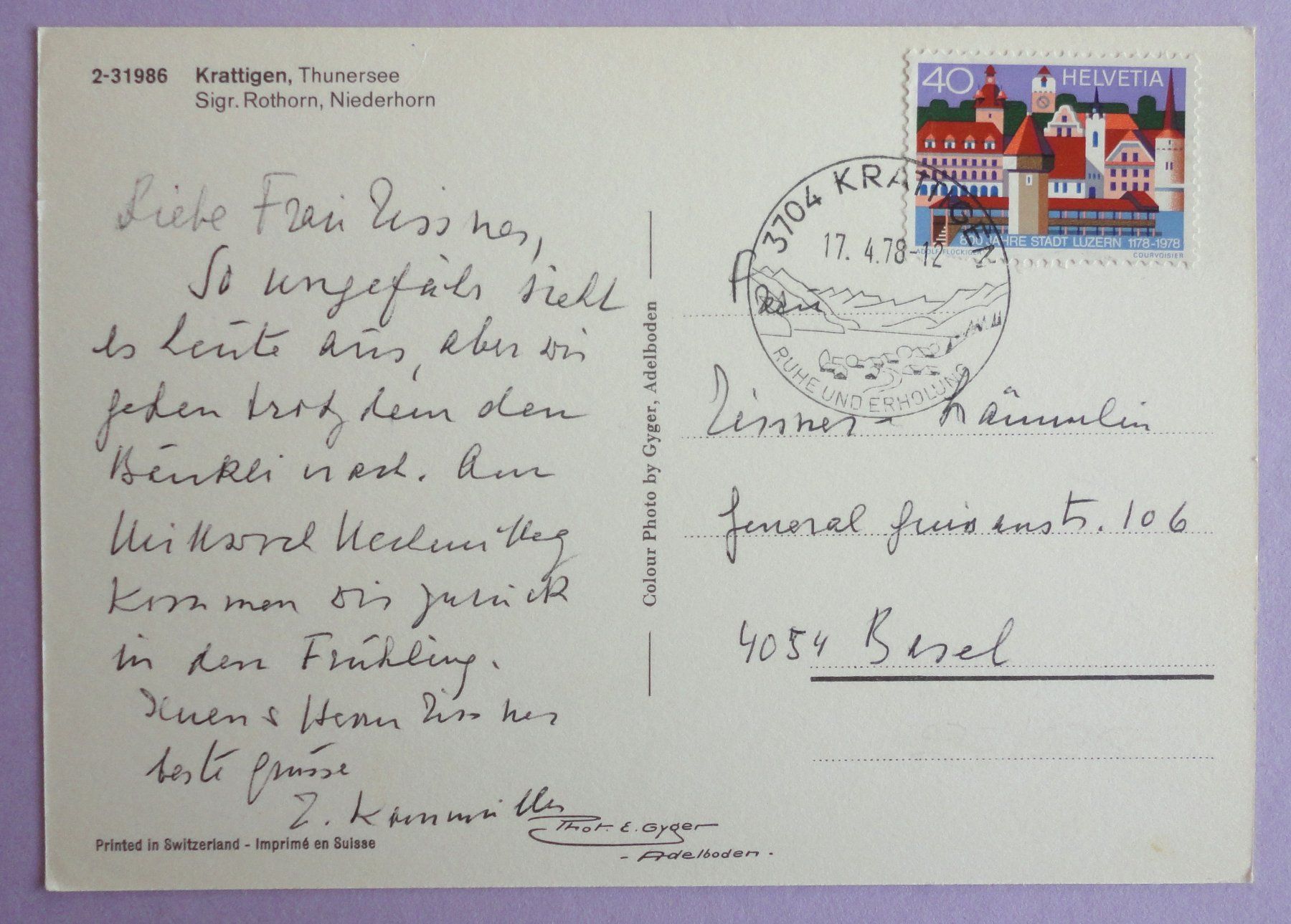 Cartoline postali: Krattigen, Thunnersee – Usato da Fétigny venduto da Billy2miny 1