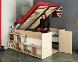Bett mit Stauraum - Eicheoptik weiss