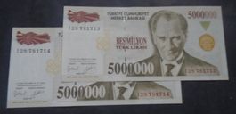 TURKEY, P 209a + 210b, 1'000'000 + 5'000'000 Lira L 1970, 3x