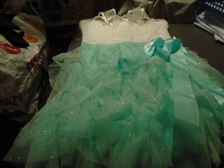 Abendkleid, Grösse 3, Le Château, weiss/hellblau/Glitzer