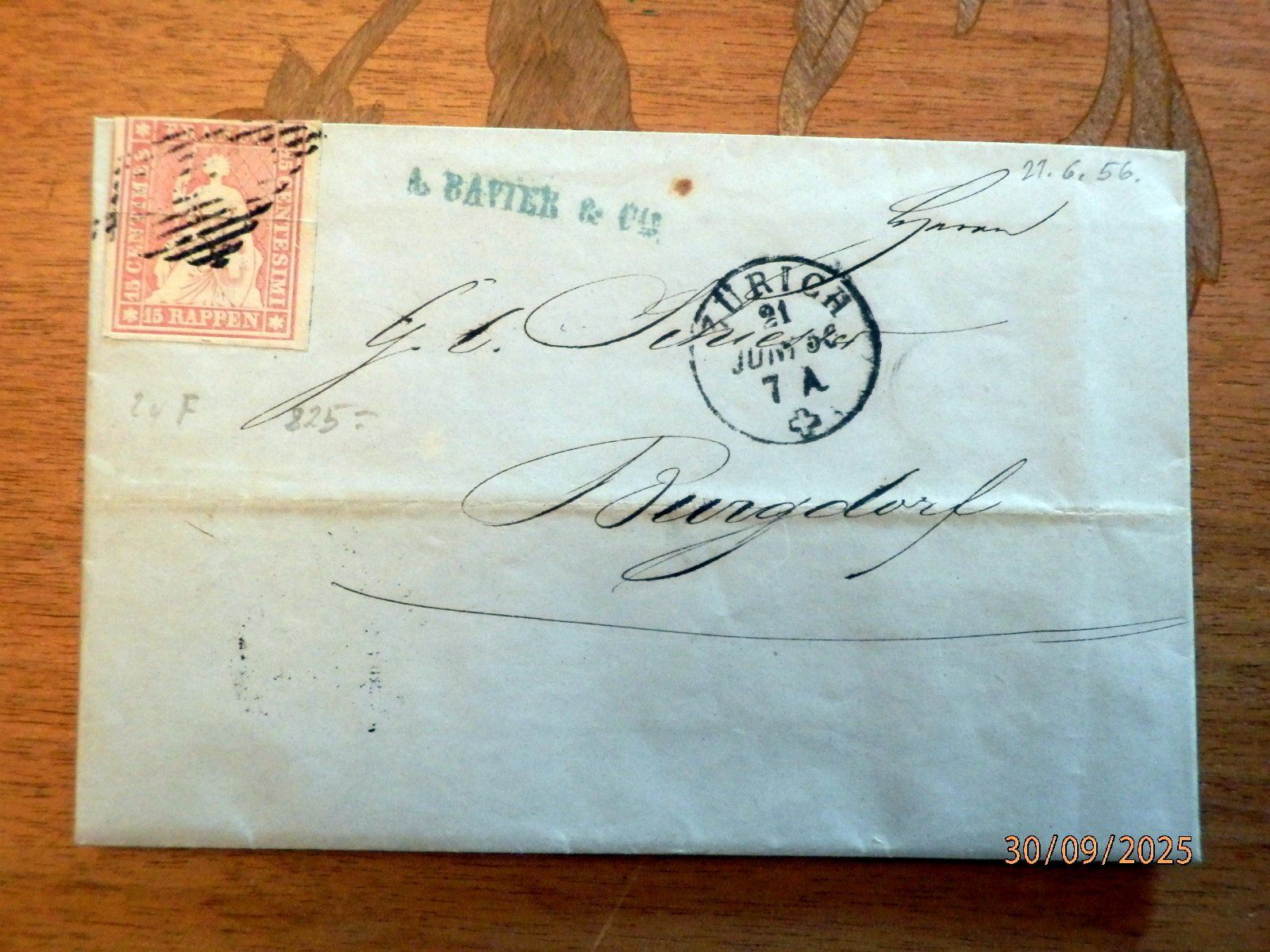 Alle Briefmarken: Strubel Brief, ZNr.24F, Bogenrand rechts, Kat. CHF 825.00 – Gebraucht aus Ueberstorf von dinbau