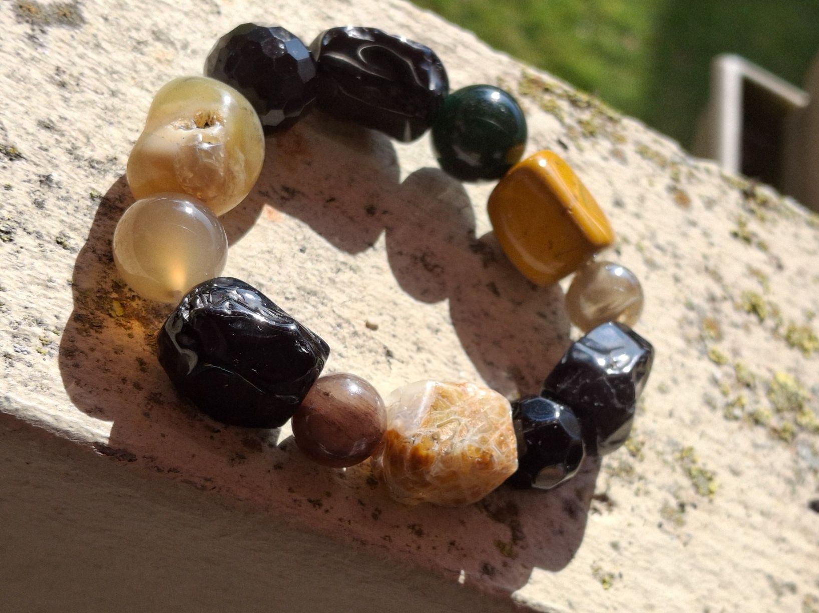 Bracciali & Braccialetti: Wunderschönes Jaspis, Jasper, Achat & Onyx Armband  7cm – Nuovo (secondo la descrizione) da Münchenbuchsee venduto da babilibern 1