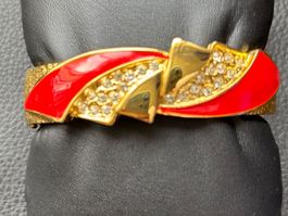 Magnifique braceletvintage doré email rouge et strass