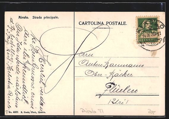 Ansichtskarten: AK Airolo, Strada principale, 1923 – Gebraucht aus Berlin von bartko-reher 1