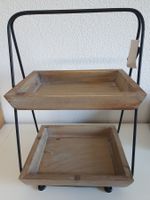 2 stöckiger Deko Tablett Vintage Holz Metall NEU