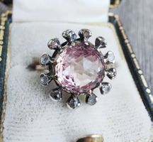 Antiker Rosa Turmalin Diamant Ring Gold 585 Silber